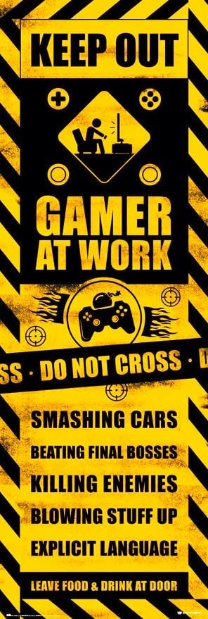 GAMERATION GAMING CAUTION DOOR POSTER İTHAL