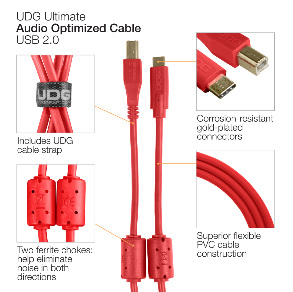 UDG SES KABLOSU USB 2.0 C-B KIRMIZI  DÜZ (1,5 metre)
